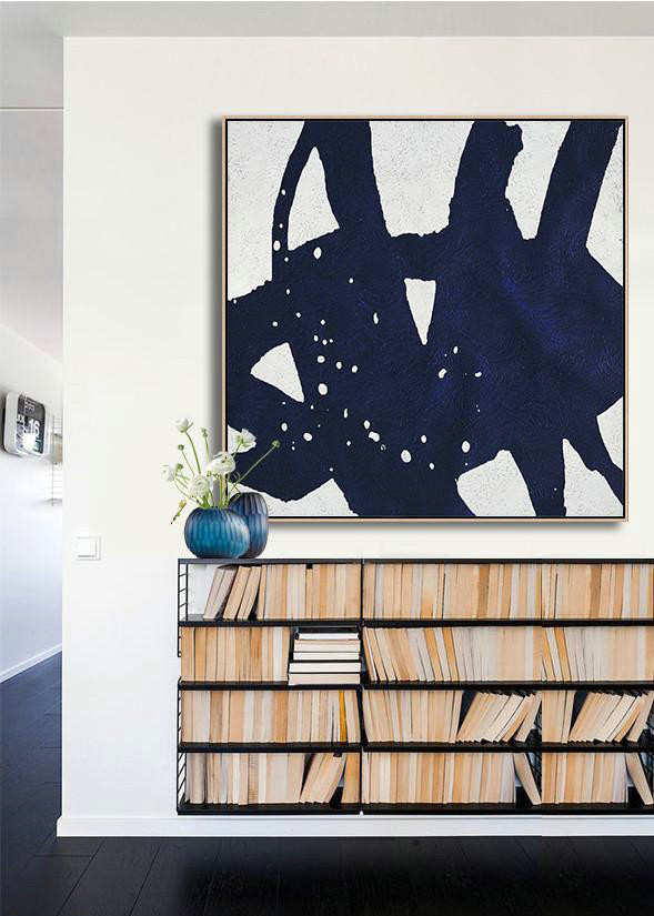 Original Artwork Extra Large Abstract Painting,Hand Painted Navy Minimalist Painting On Canvas,Modern Paintings On Canvas